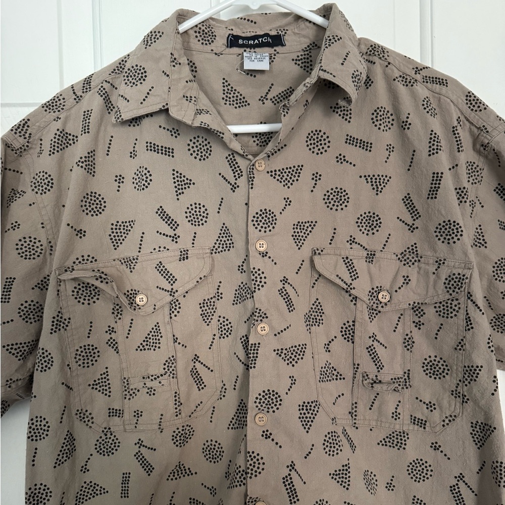 Tan Geometric Button Up Shirt - Picture 3 of 6